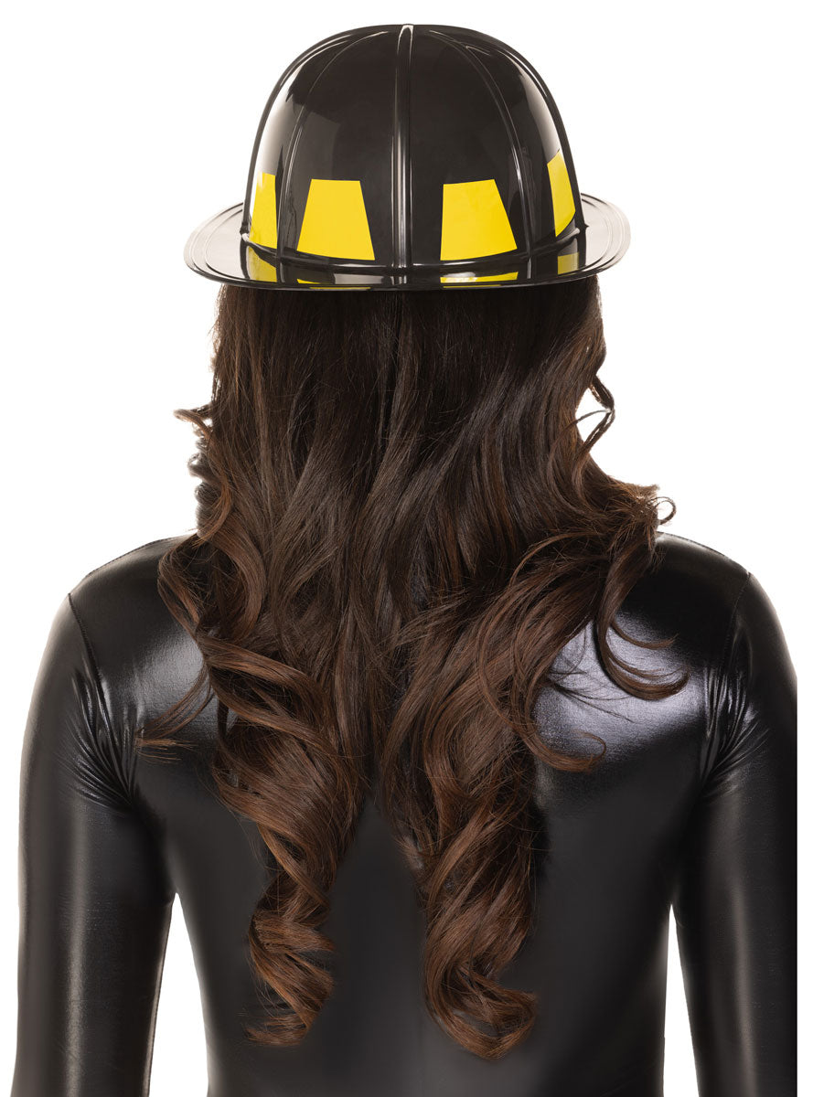 Women's Deluxe Black Firefighter Costume Hat - Back Image