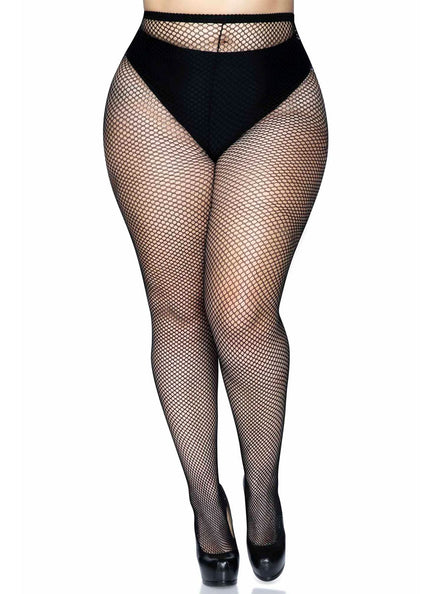 Women's Sexy Black Pdlus Size Fishnet Stockings In Spandex - Main Image