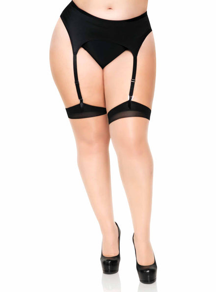 Plus Size Womens Grace Nude Cuban Thigh High Stockings With Black Tops Main Image