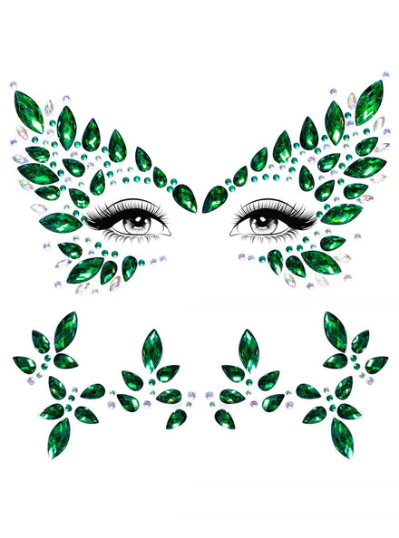Womens Green Poison Costume Face Jewels Main Image