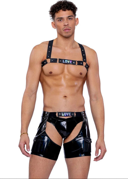 Pride Light Up Mens Black Vinyl Chaps