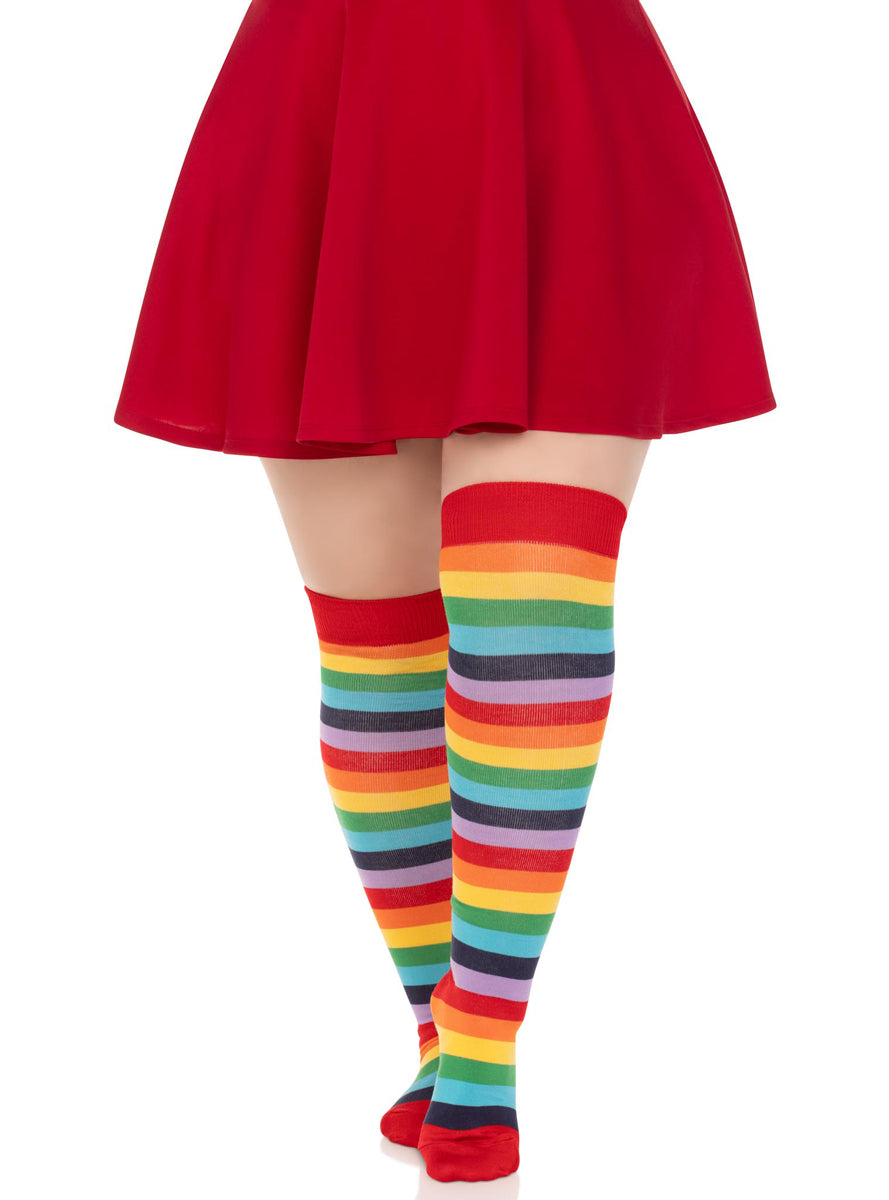 Plus Size Womens Rainbow Striped Acrylic Thigh High Stockings Alternative Image