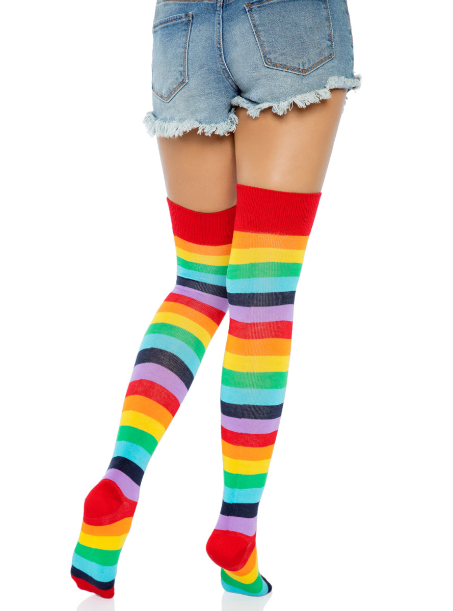 Womens Rainbow Striped Acrylic Thigh High Stockings Alternative Image