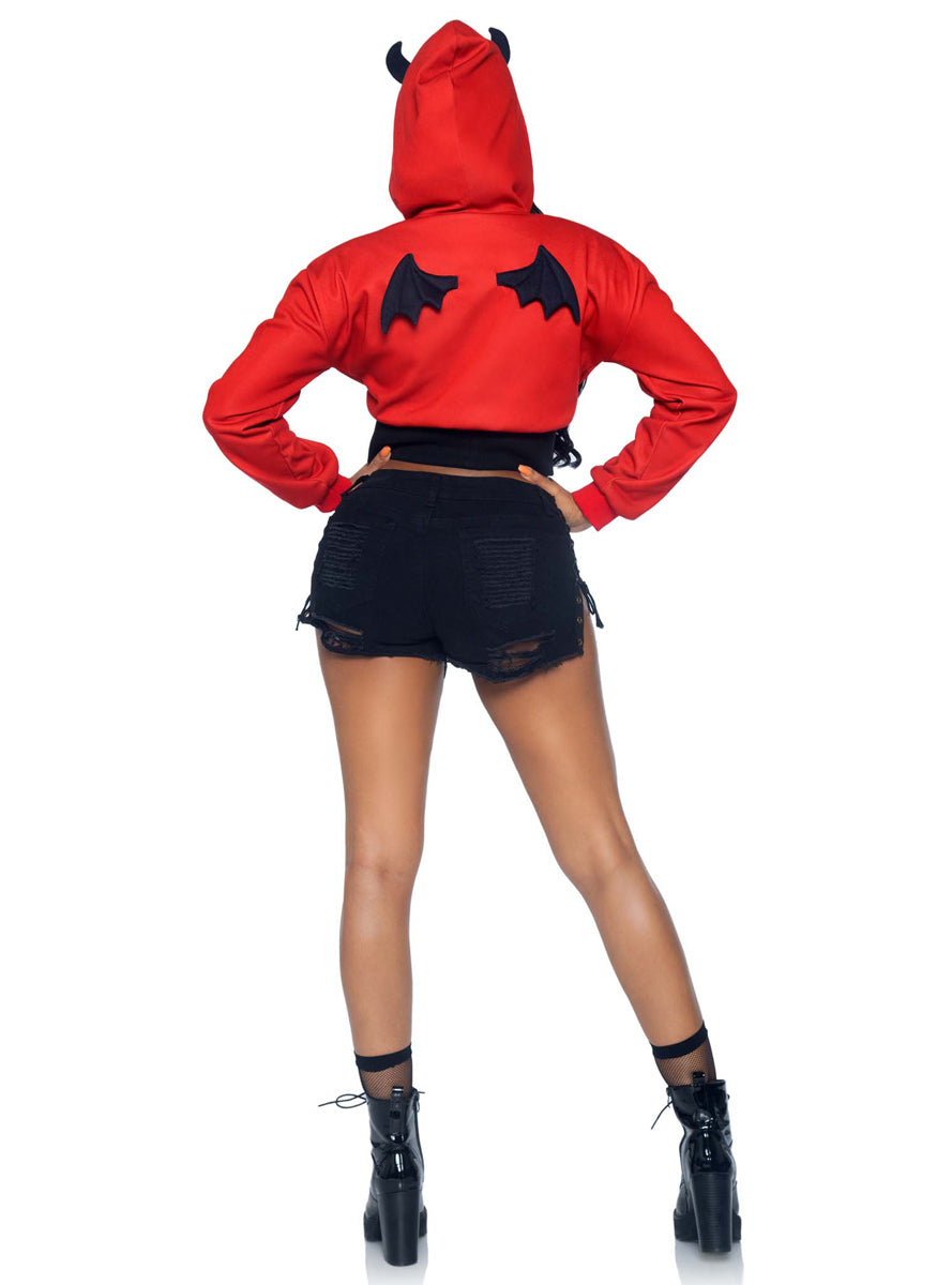 Womens Red Devil Cropped Halloween Costume Hoodie Back Image