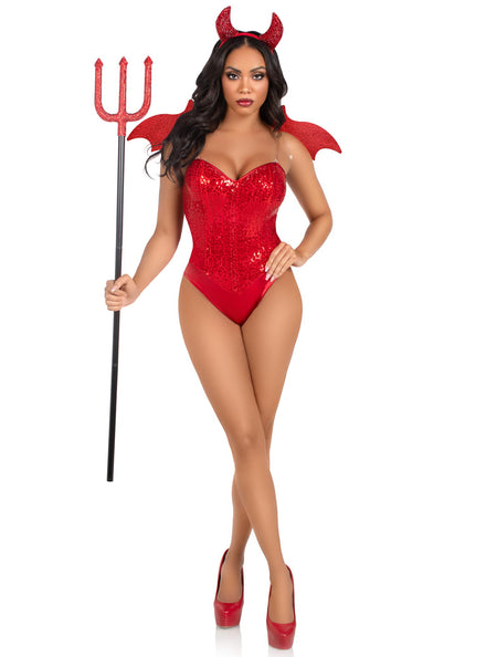 Womens Red Devil Rhinestone Wings And Headband Halloween Costume Accessory Kit Front Image