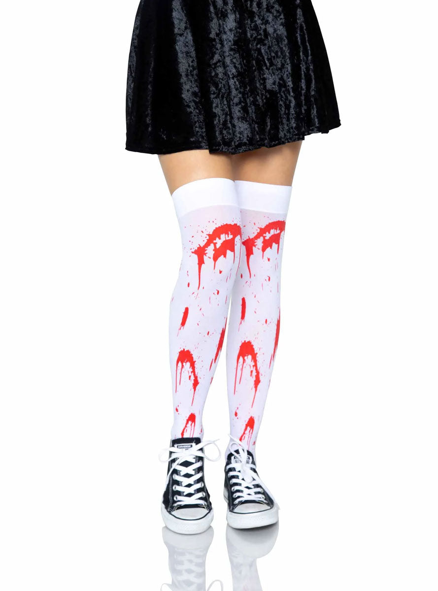 Blood Splattered Zombie Thigh High Costume Stockigns - Main Image