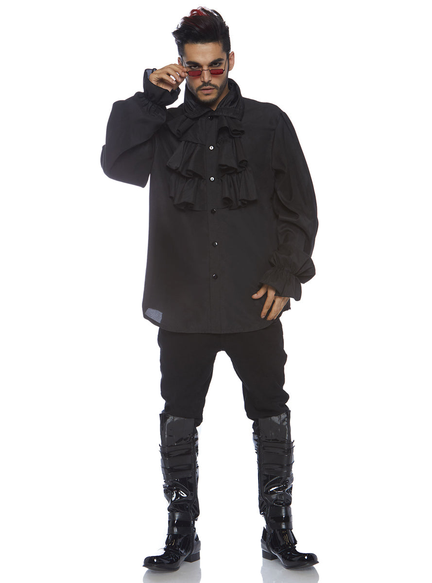 Mens Black Ruffle Front Costume Shirt Main Image