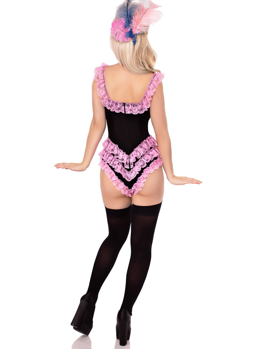 Womens Pink And Black Ruffled Boned Costume Bodysuit With Bows Back Image