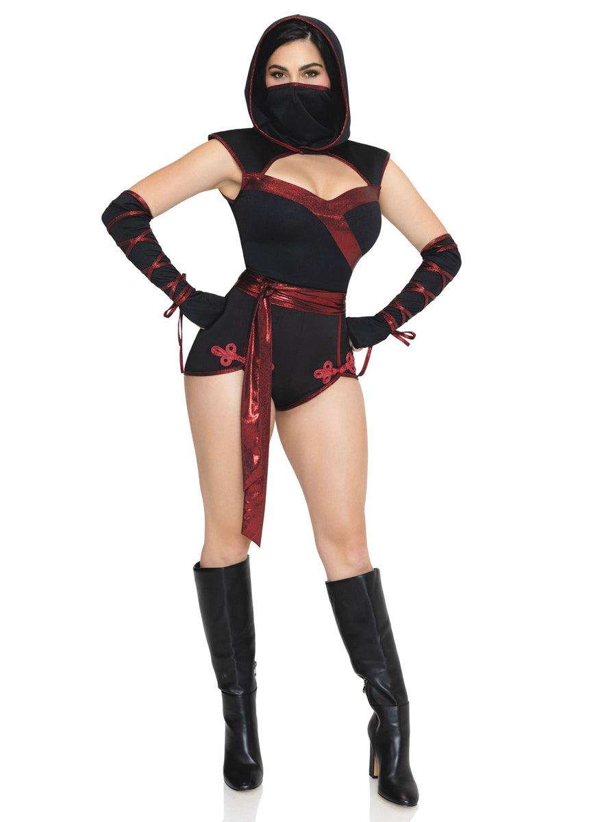 Sexy Womens Shadow Strike Ninja Red And Black Costume Alternate Front Image