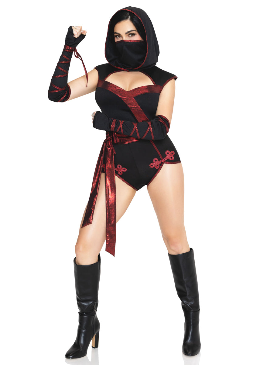 Sexy Womens Shadow Strike Ninja Red And Black Costume Front Image