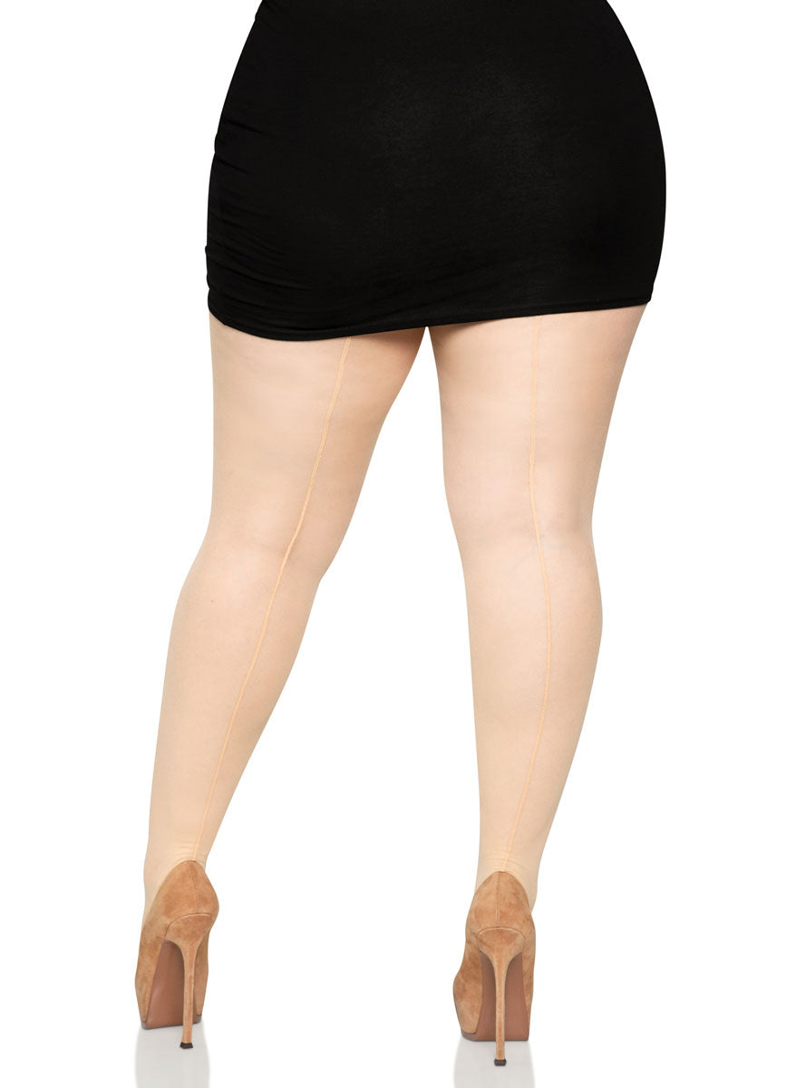 Plus Size Womens White Full Length Stockings With Backseam Back Image