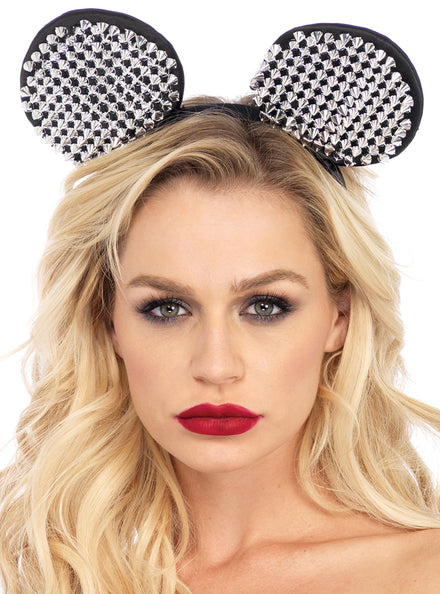 Womens Silver Studded Minnie Mouse Costume Ears Main Image