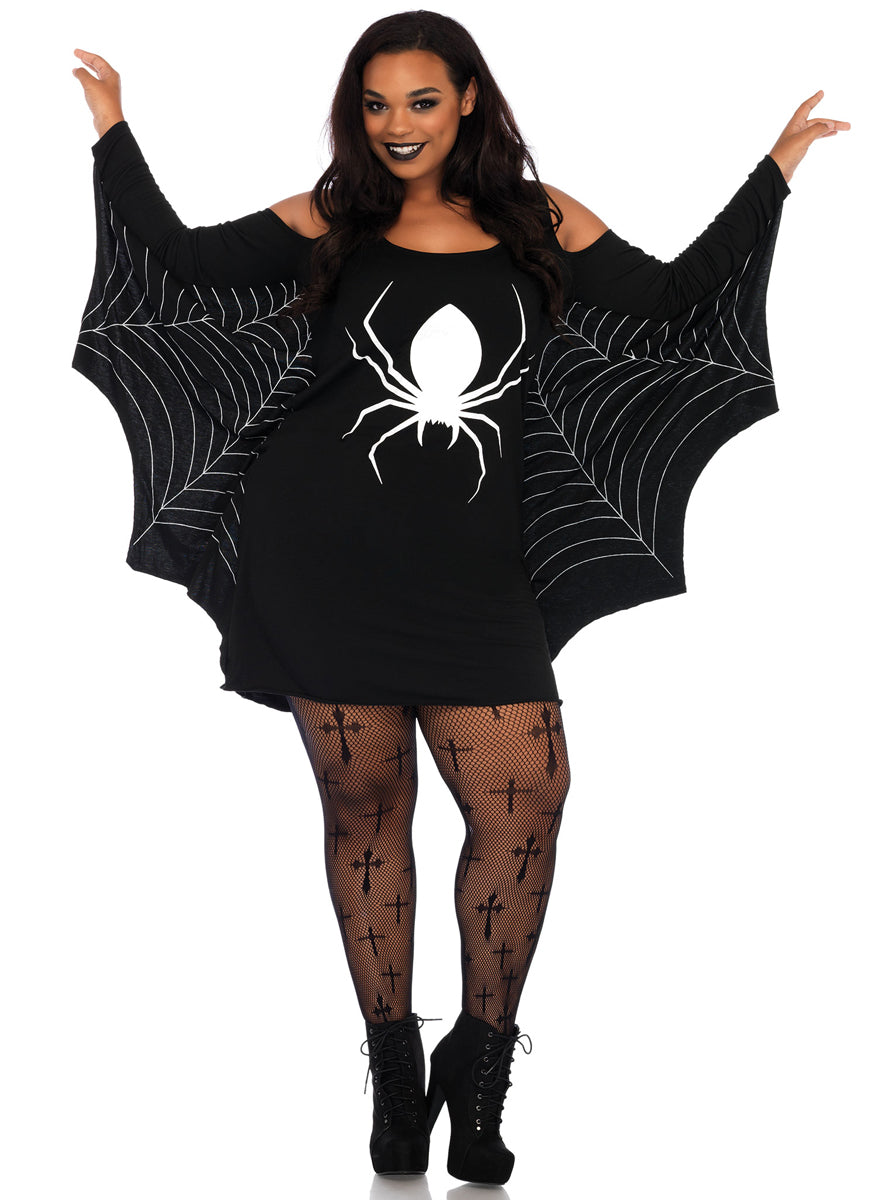 Plus Size Womens Black Spider Web Halloween Costume Dress Main Image