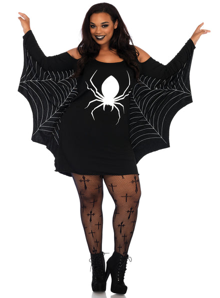 Plus Size Womens Black Spider Web Halloween Costume Dress Main Image