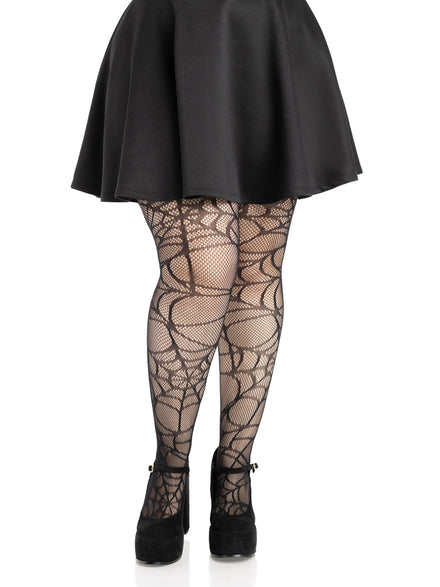 Plus Size Womens Black Spiderweb Net Halloween Costume Tights Alternative Image