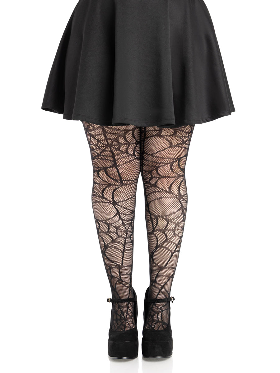 Plus Size Womens Black Spiderweb Net Halloween Costume Tights Main Image