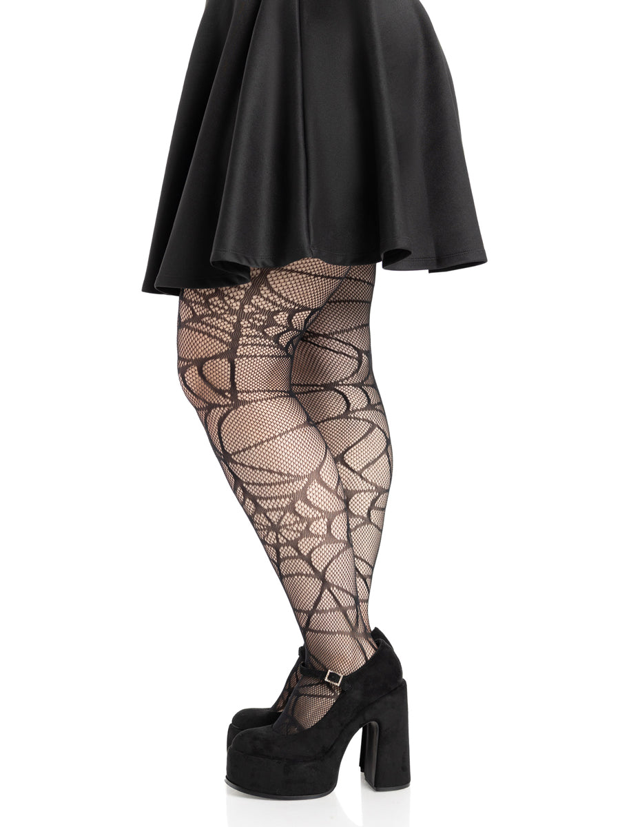 Plus Size Womens Black Spiderweb Net Halloween Costume Tights Side Image