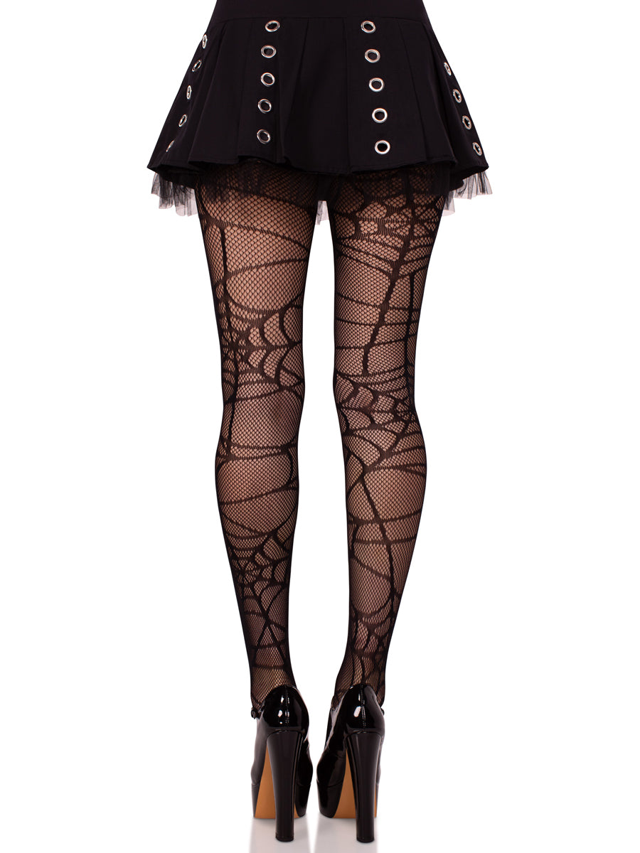 Womens Black Spiderweb Net Halloween Costume Tights Back Image