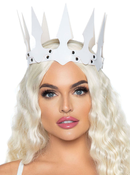 White Spiked Faux Leather Womens Costume Crown