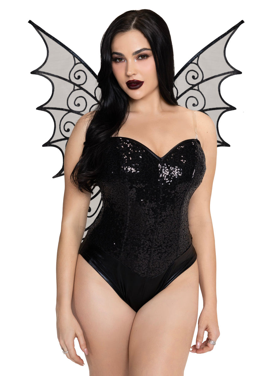 Pixie Black Strapless Costume Wings with Glitter