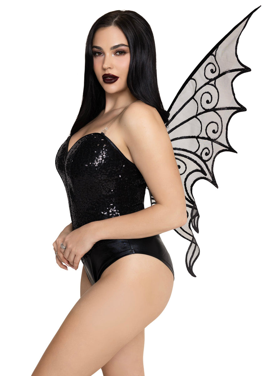 Pixie Black Strapless Costume Wings with Glitter