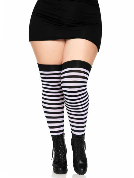Plus Size Black And White Striped Nylon Costume Tights Main Image