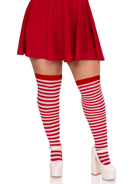Plus Size Red And White Striped Nylon Costume Tights Main Image