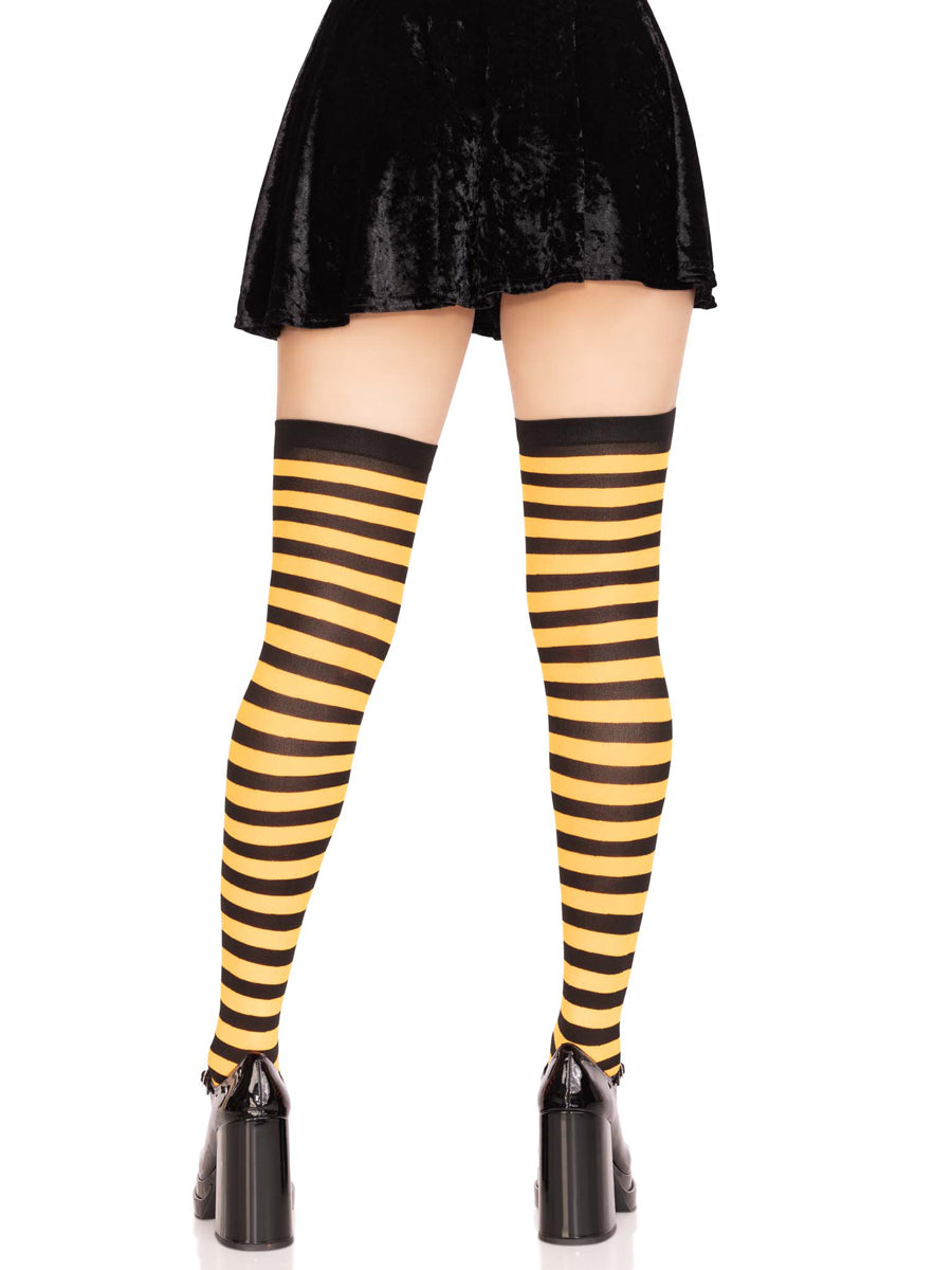 Womens Black And Orange Striped Nylon Costume Tights Back Image