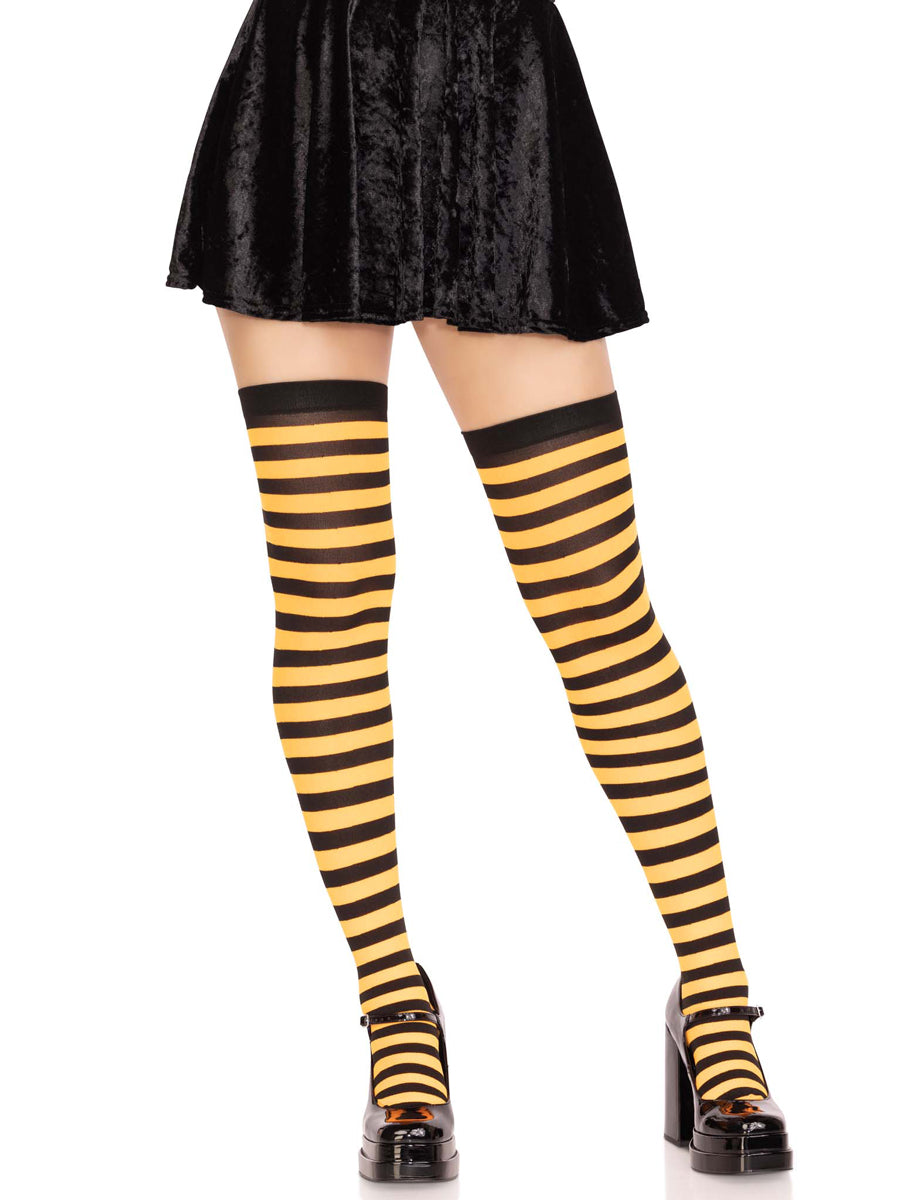 Womens Black And Orange Striped Nylon Costume Tights Main Image