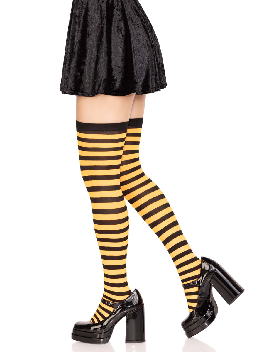 Womens Black And Orange Striped Nylon Costume Tights Side Image