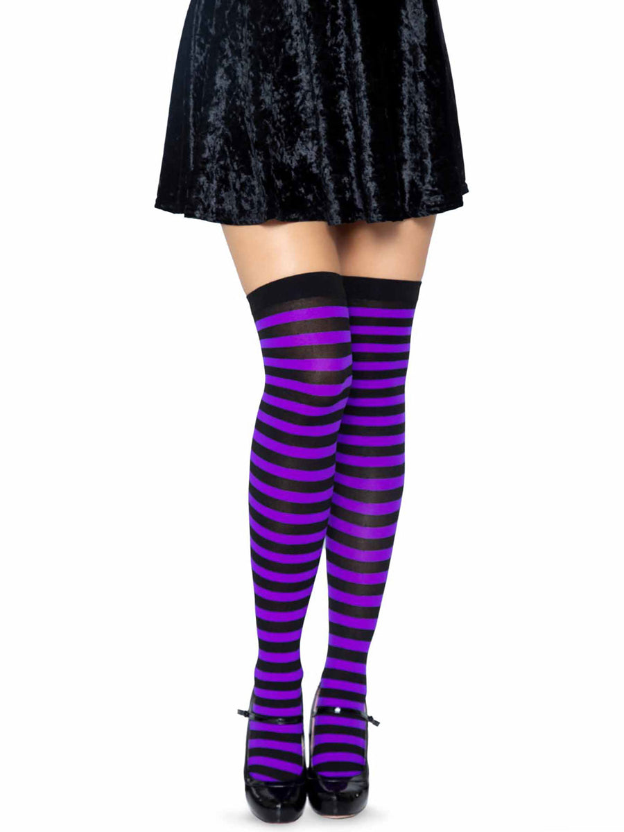 Womens Black And Purple Striped Nylon Costume Tights Main Image