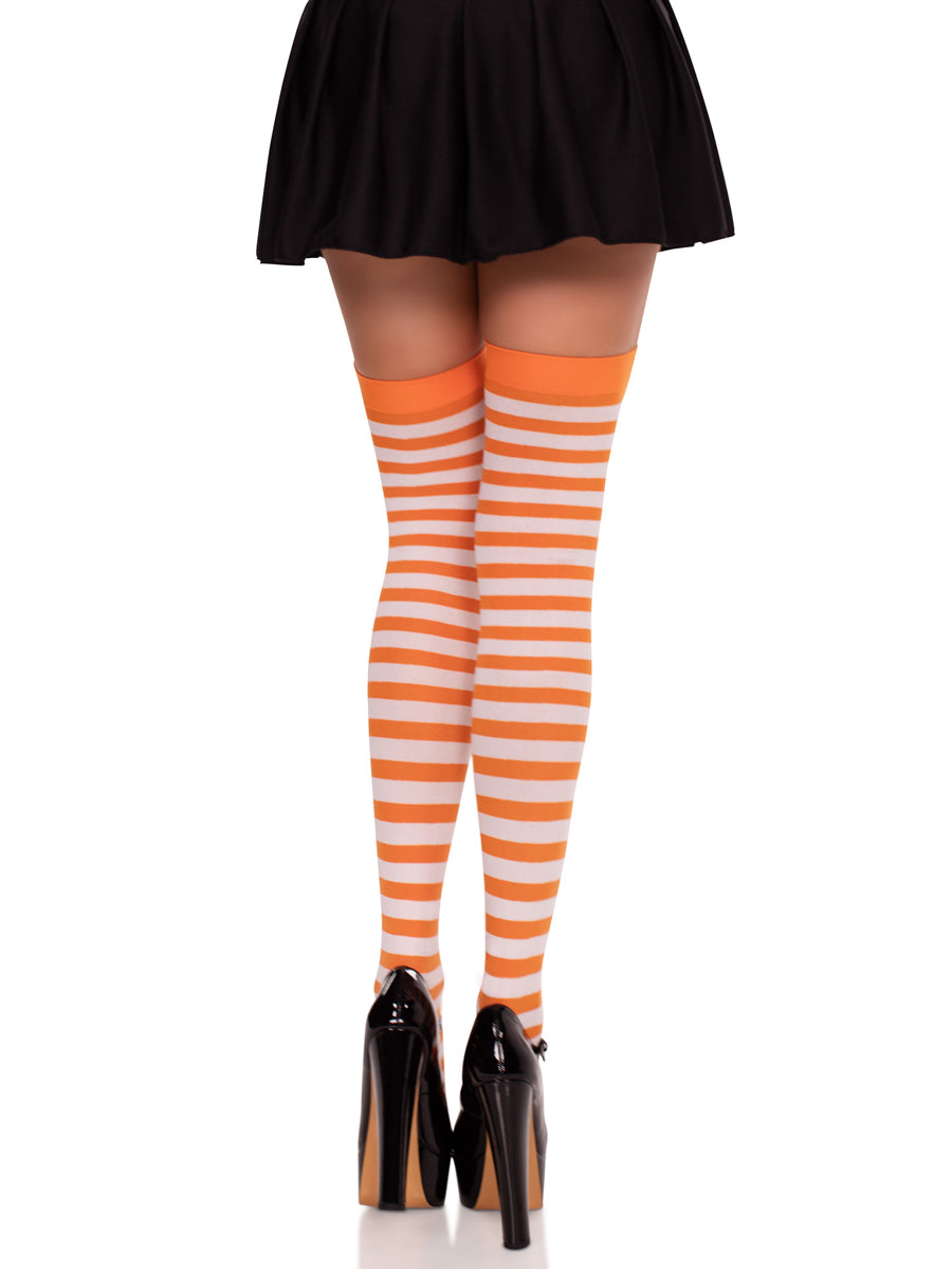 Womens Orange And White Striped Nylon Costume Tights Back Image