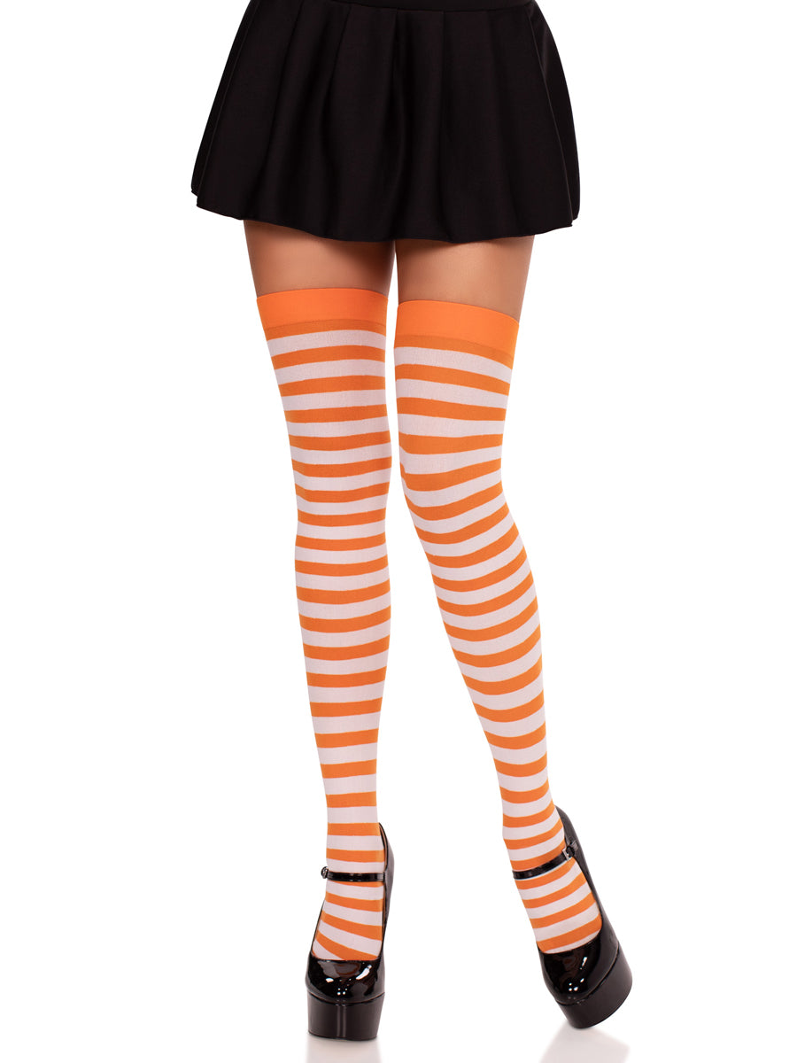 Womens Orange And White Striped Nylon Costume Tights Main Image