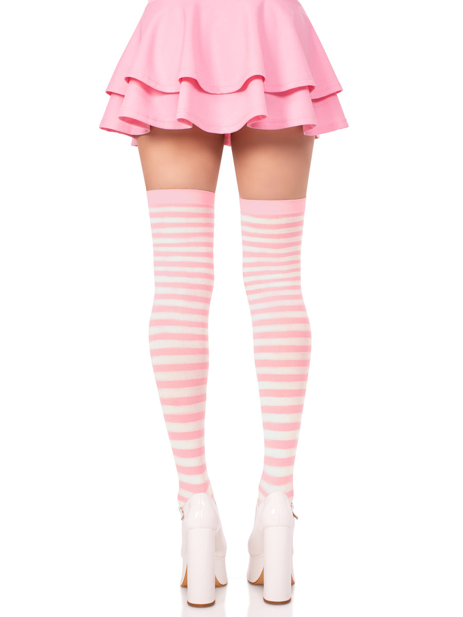 Womens Pink And White Striped Nylon Costume Tights Back Image
