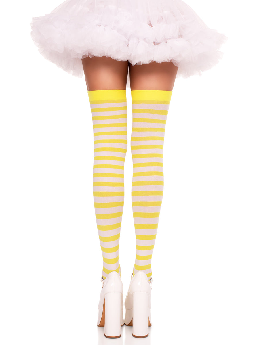 Womens Yellow And White Striped Nylon Costume Tights Back Image