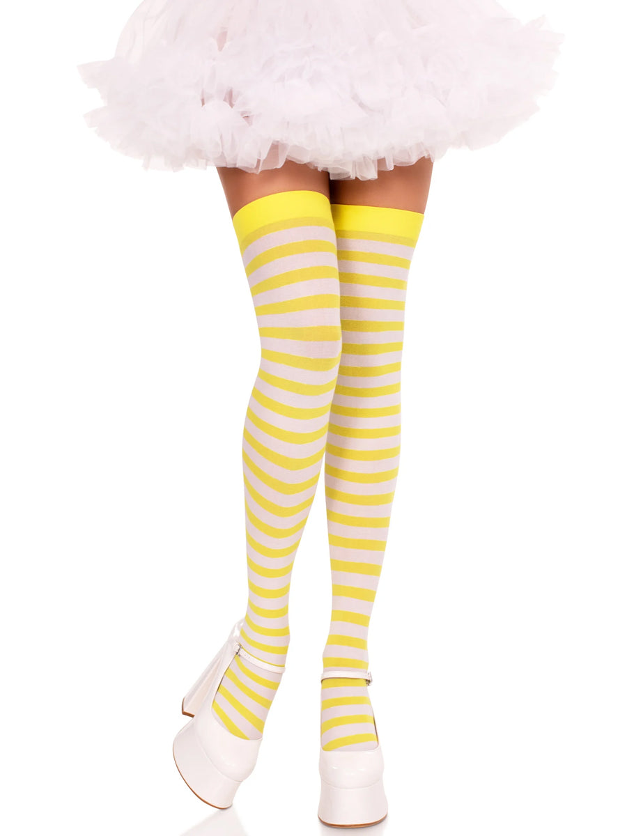Womens Yellow And White Striped Nylon Costume Tights Main Image