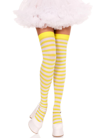 Womens Yellow And White Striped Nylon Costume Tights Main Image
