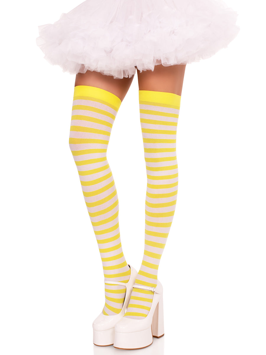 Womens Yellow And White Striped Nylon Costume Tights Side Image