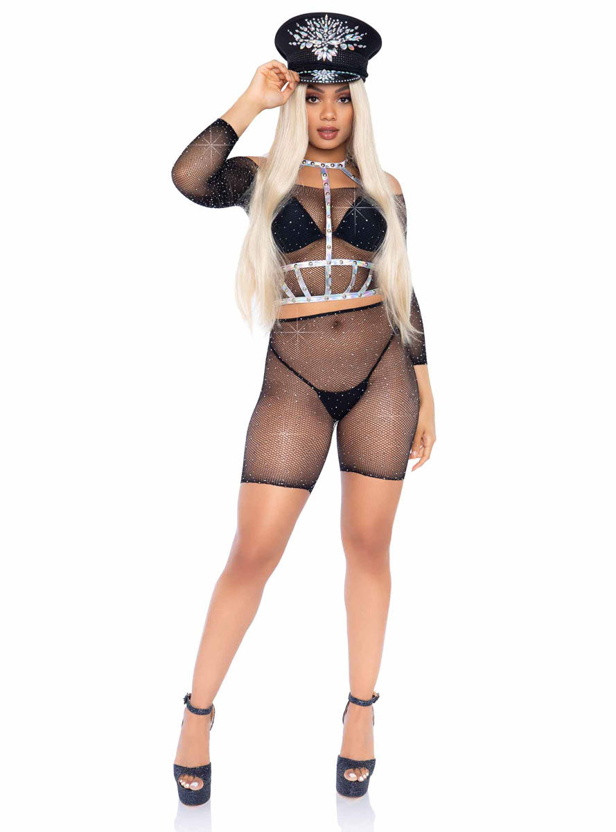 Womens Iridescent Silver Studded Vinyl Costume Body Harness Alternative Image