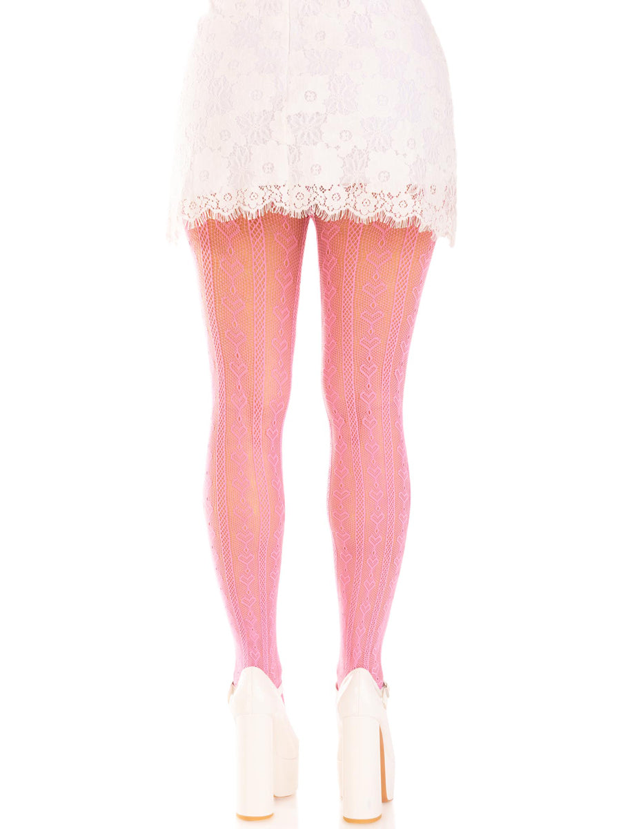 Womens Pink Sweetheart Striped Net Stockings With Keyholes And Mini Bows Back Image