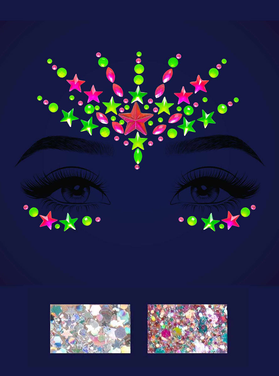 Vibe Black Light Reactive Face Jewels And Body Glitter Set Alternative Image 1
