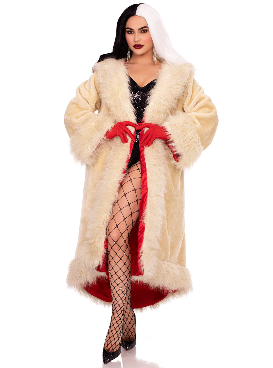 Plus Size Villainess Satin Lined Faux Fur Coat Alternate Full Front Image