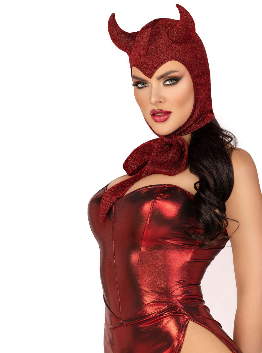Womens Red Devil Vintage Shimmer Costume Bonnet Side Image