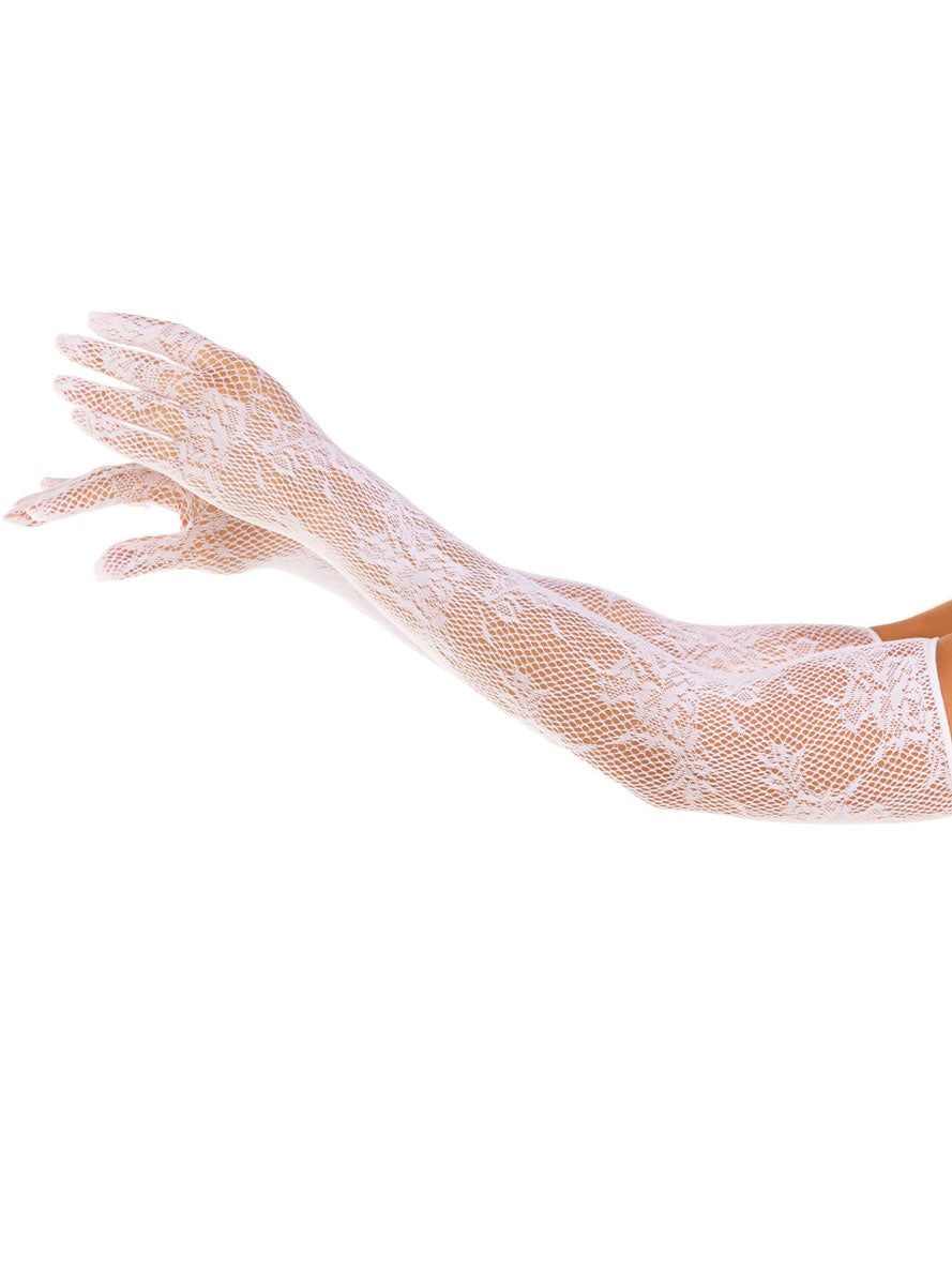 White Seamless Lace Opera Length Costume Gloves
