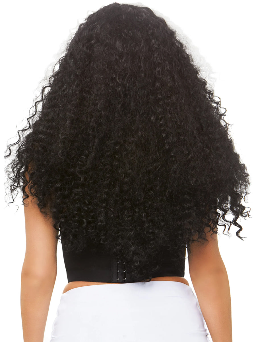 Womens Black And White Long Curly Monster Costume Wig Back Image