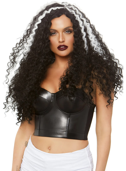 Womens Black And White Long Curly Monster Costume Wig Main Image