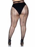 Sexy Full Length Black Fishnet Women's Pantyhose with Back Seam - Main Image