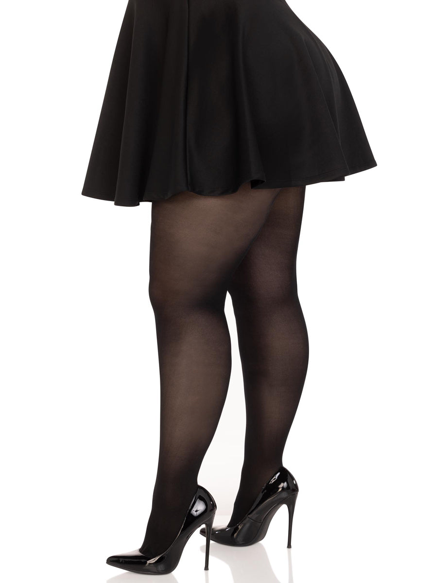 Plus Size Womens Black Sheer Suki Full Length Tights Side Image