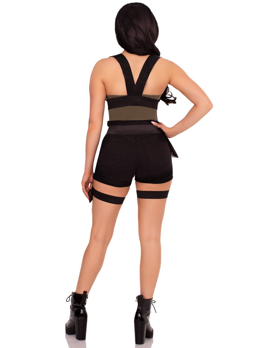 Womens Black Utility Costume Body Harness With Leg Garter Back Image