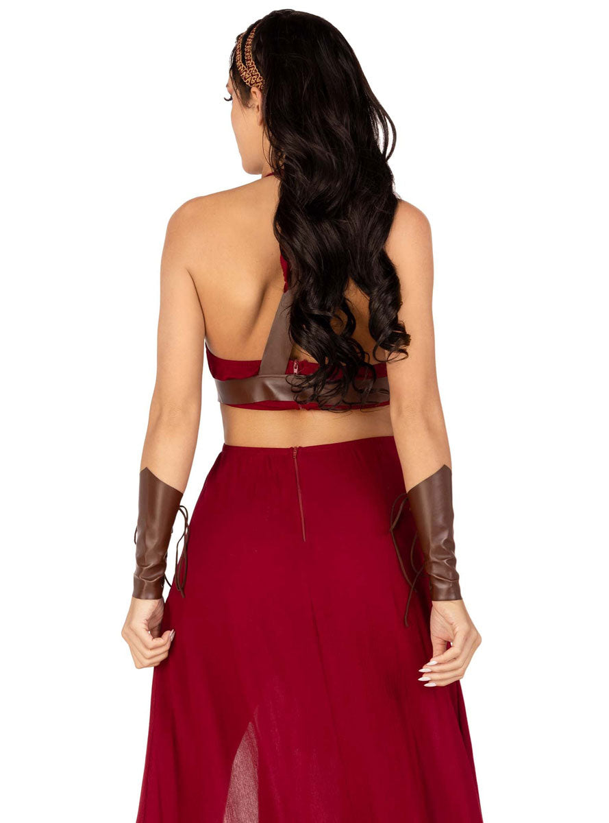 Womens Burgundy Red Warrior Maiden Costume Close Back Image